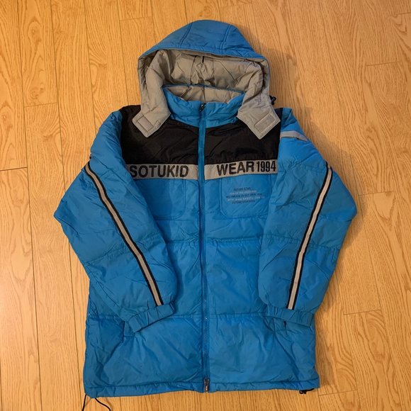 Boys Blue Grey Winter Down Jacket Coat Lightweight - Picture 1 of 4